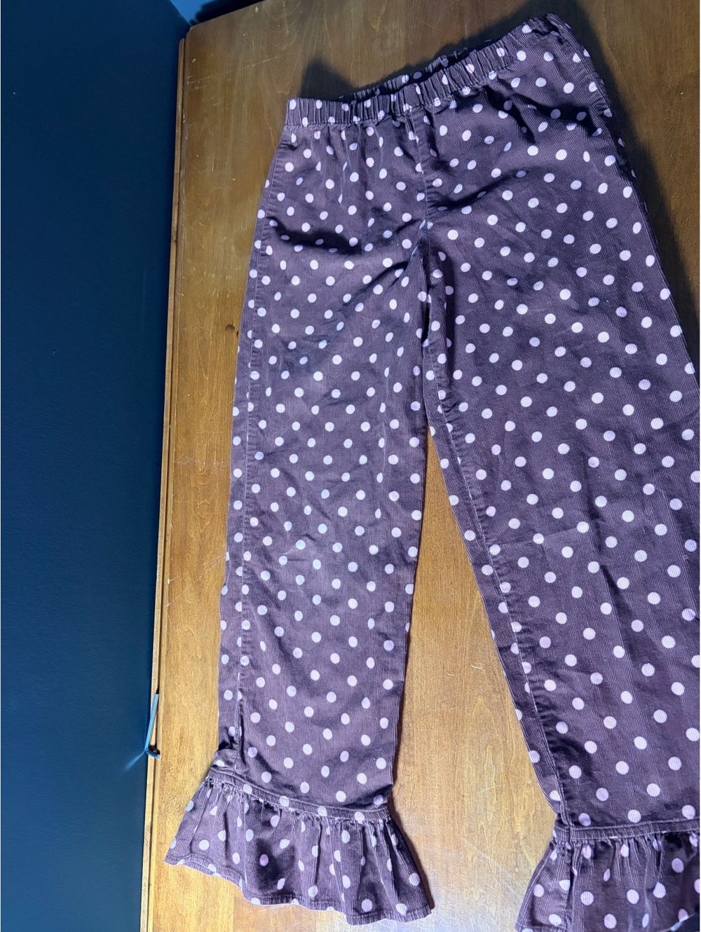 Kelly's Kids Brown Corduroy Polka Dot Ruffle Hem Pants Size M 7/8